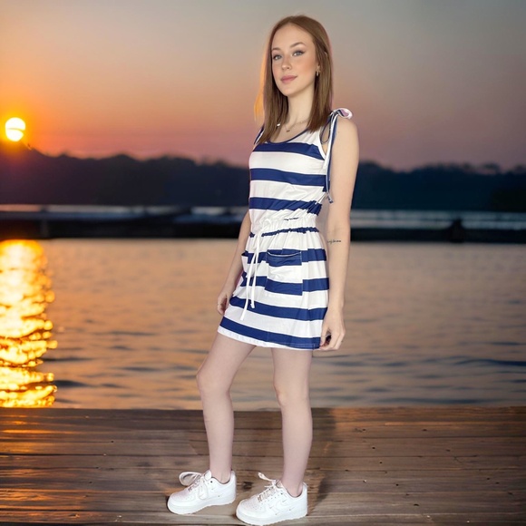 NEW Striped dress summer dress nautical dressed blue white dress summer sundress - Picture 2 of 3